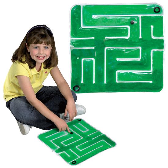 a photo of a small girl playing with the gel maze